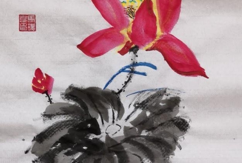 Chinese lotus flower painting