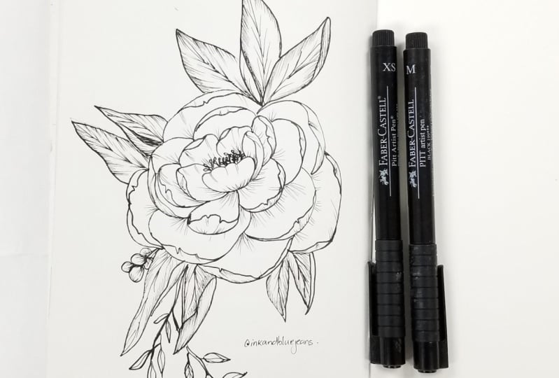 Peony in ink