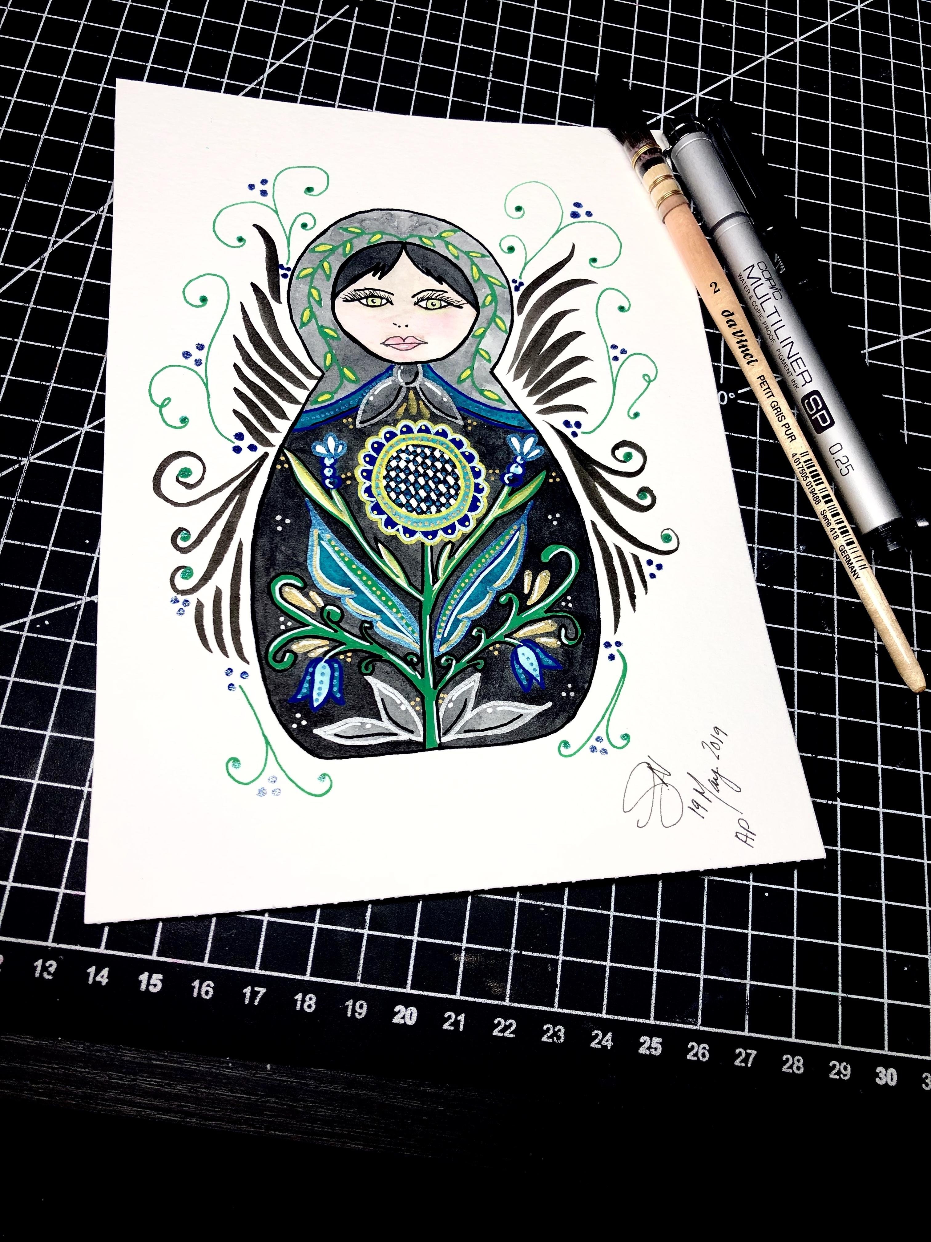 Swedish Folk (Kurbits) on Russian Matryoshka Doll - student project