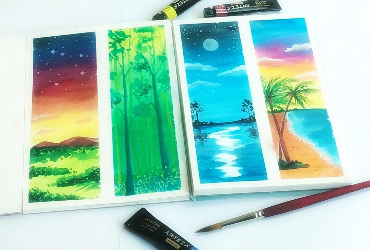 Landscape studies with Gouache - student project