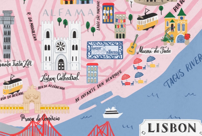 Illustrative map of Lisbon, Portugal