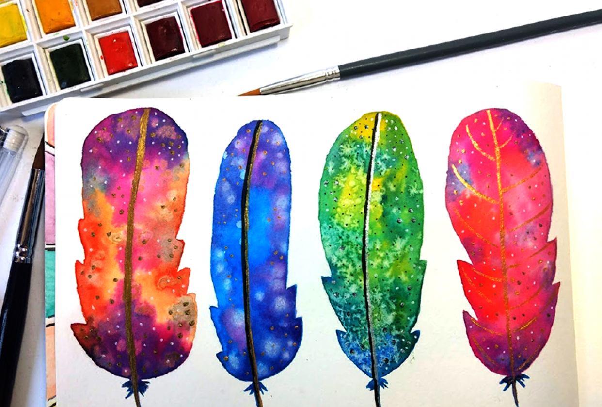 Watercolor Feathers - student project