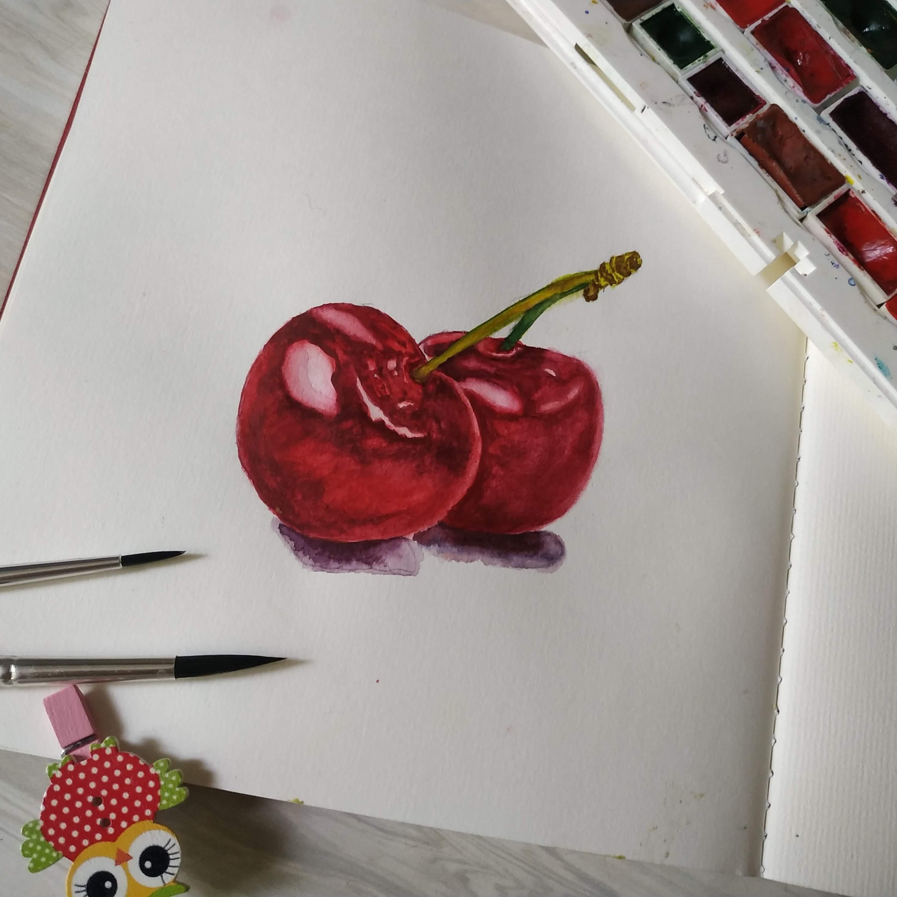 Watercolour cherry - student project