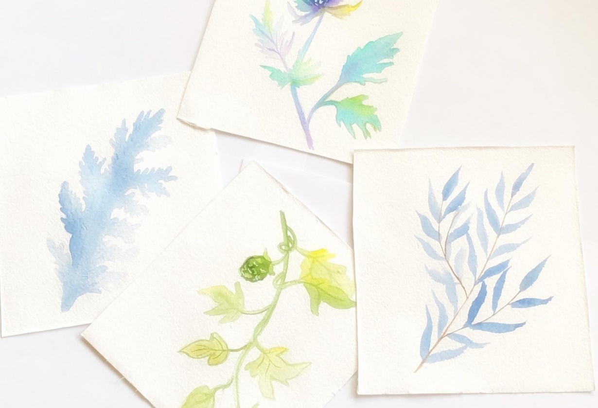 Trendy greenery in watercolor - student project