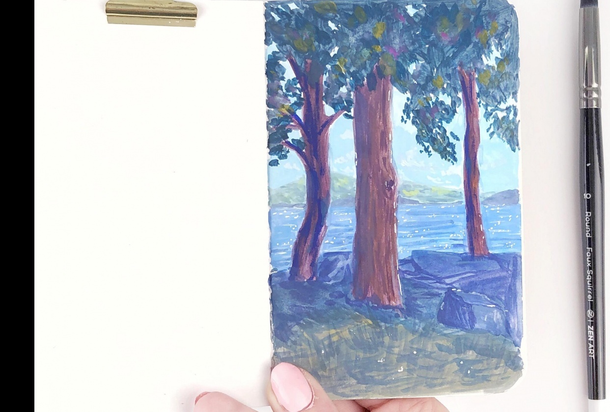 sketchbook landscape in gouache - student project