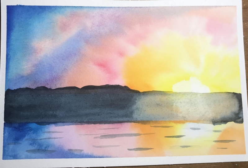 Sunset in Watercolor & Gouache