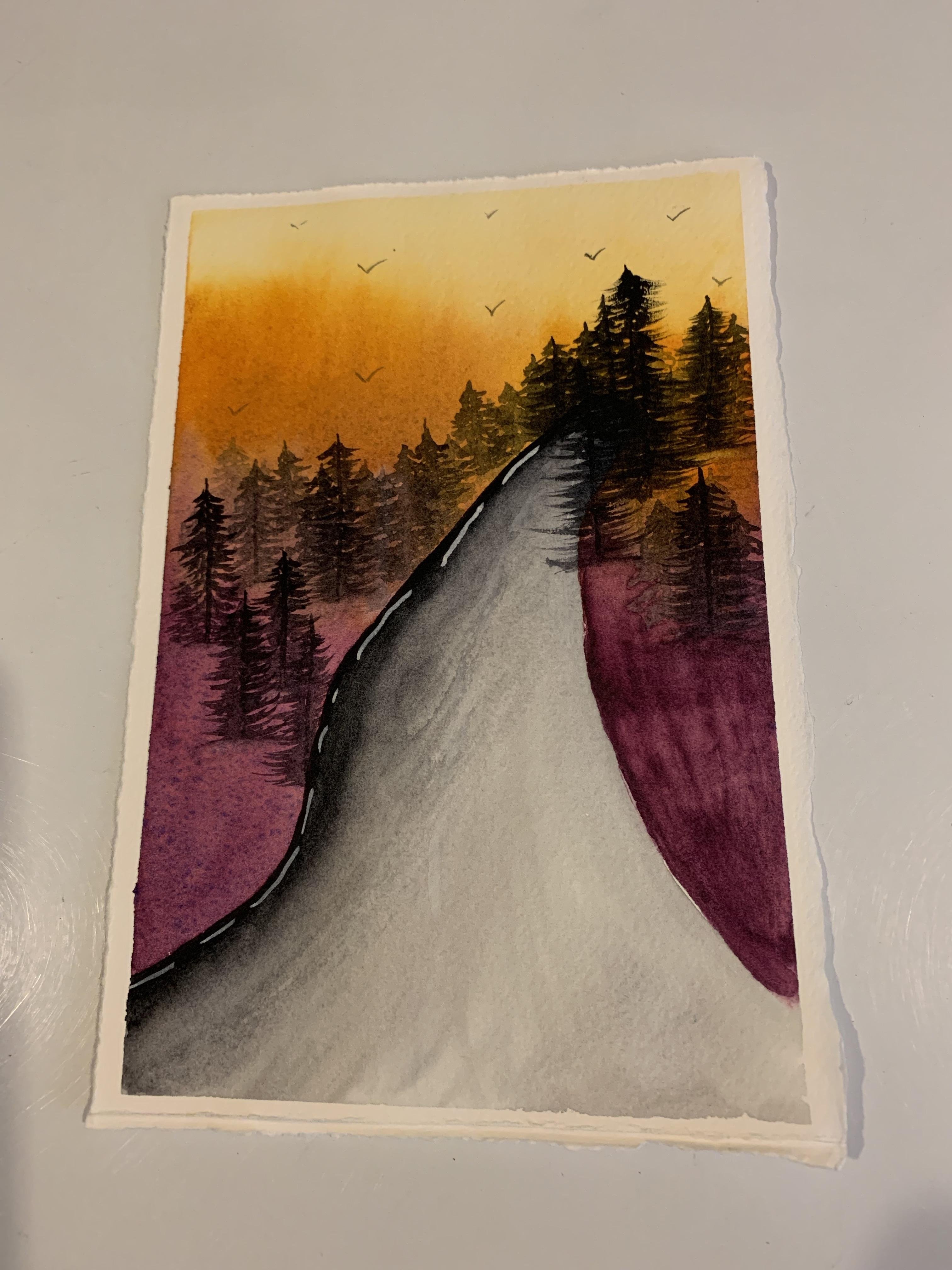 rainy winding forest road - student project