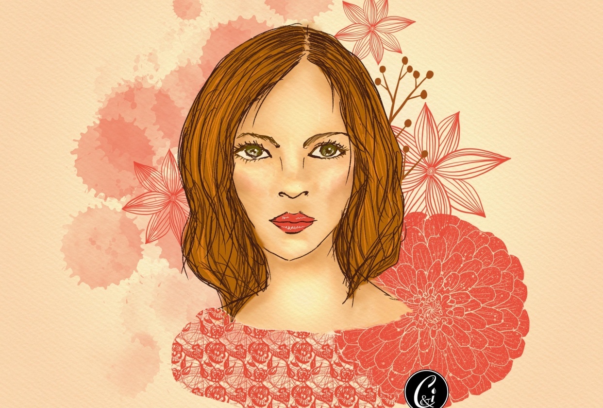 Botanical Stamp brush portrait - student project