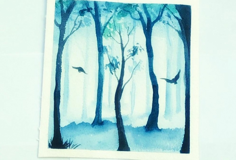 Watercolor misty forest