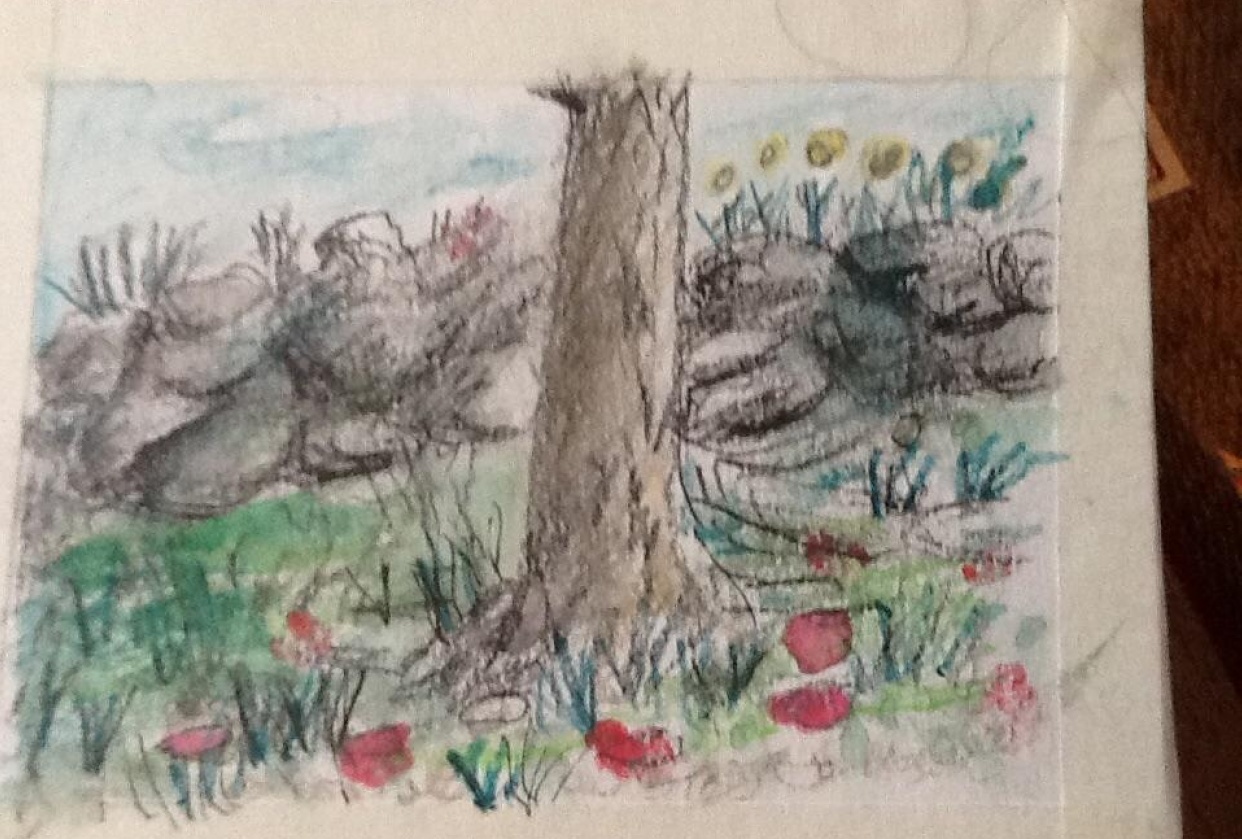 Rock wall and apple tree - student project