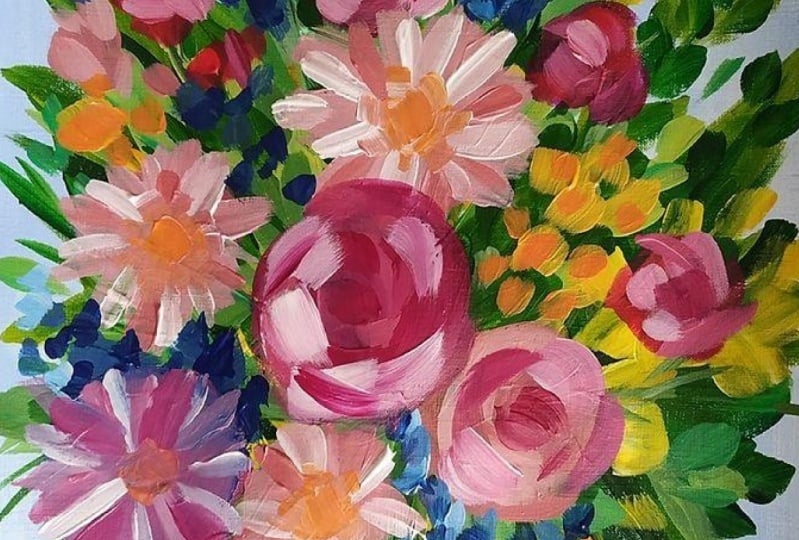Loose floral painting in acrylic
