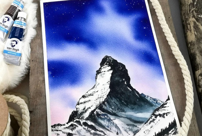 Majestic watercolor mountains