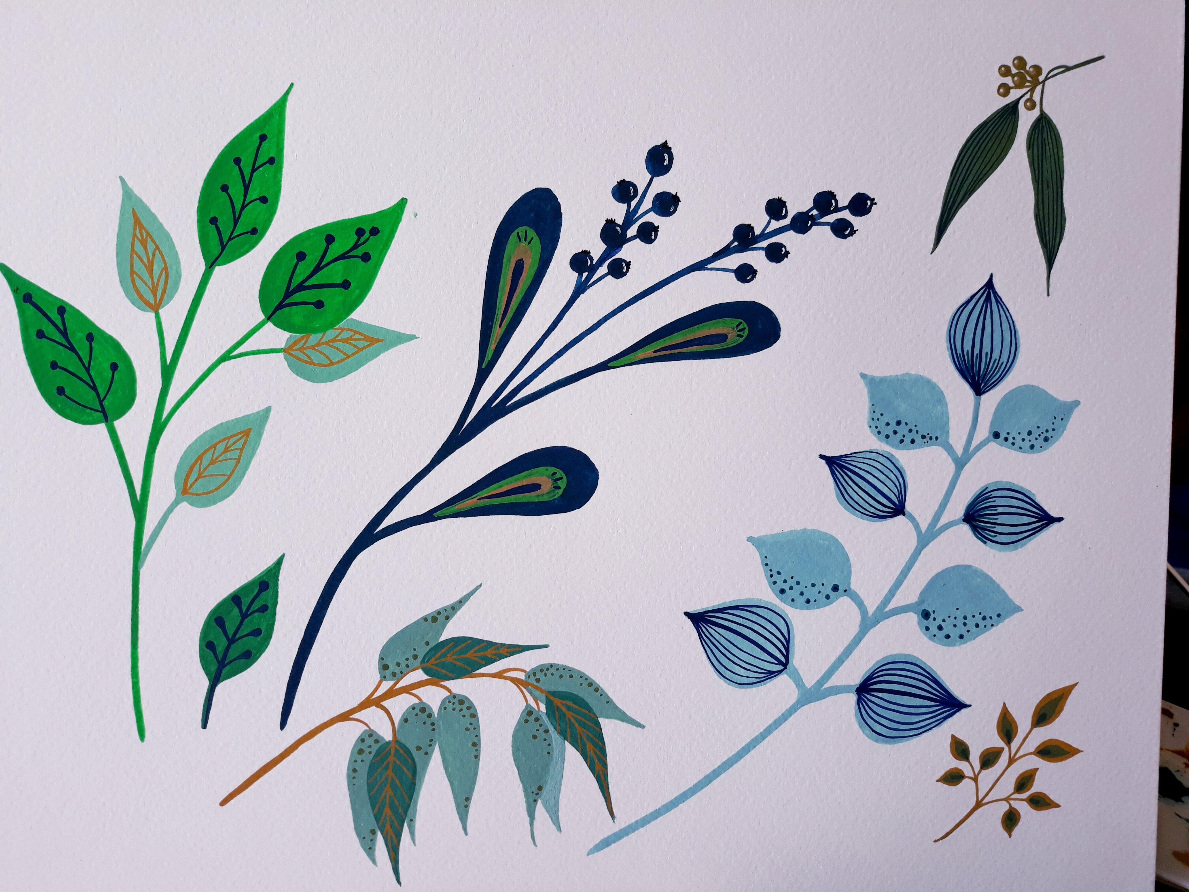 Colourful leaves In gouache - student project