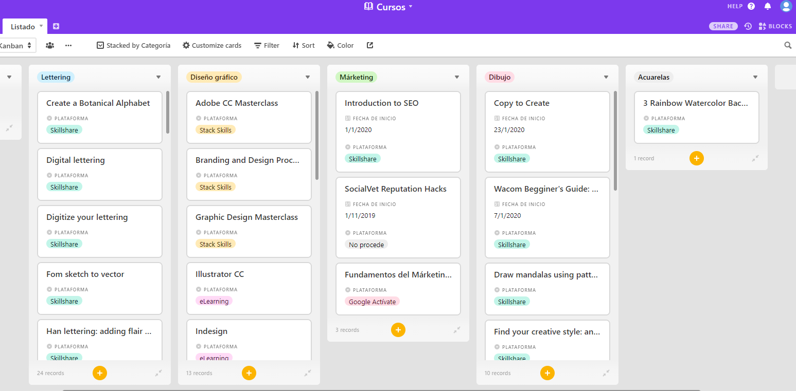 Airtable for organization - student project