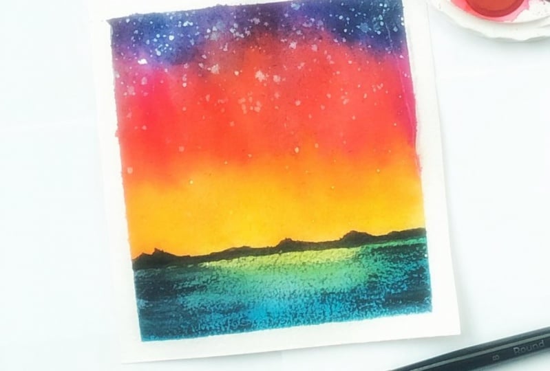 Watercolor northern lights