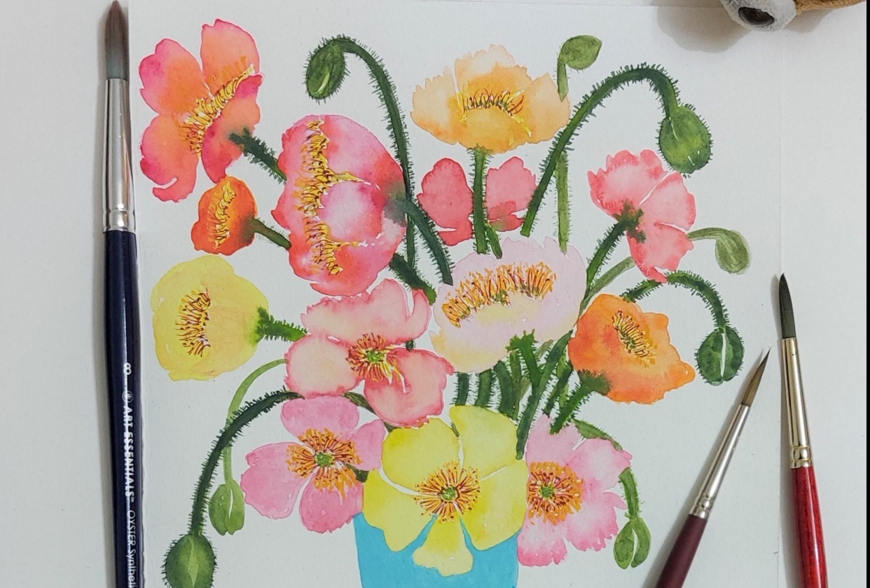 Poppies in Watercolor - student project
