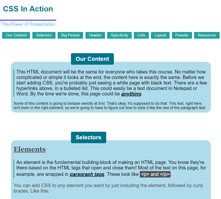 CSS in Action - student project