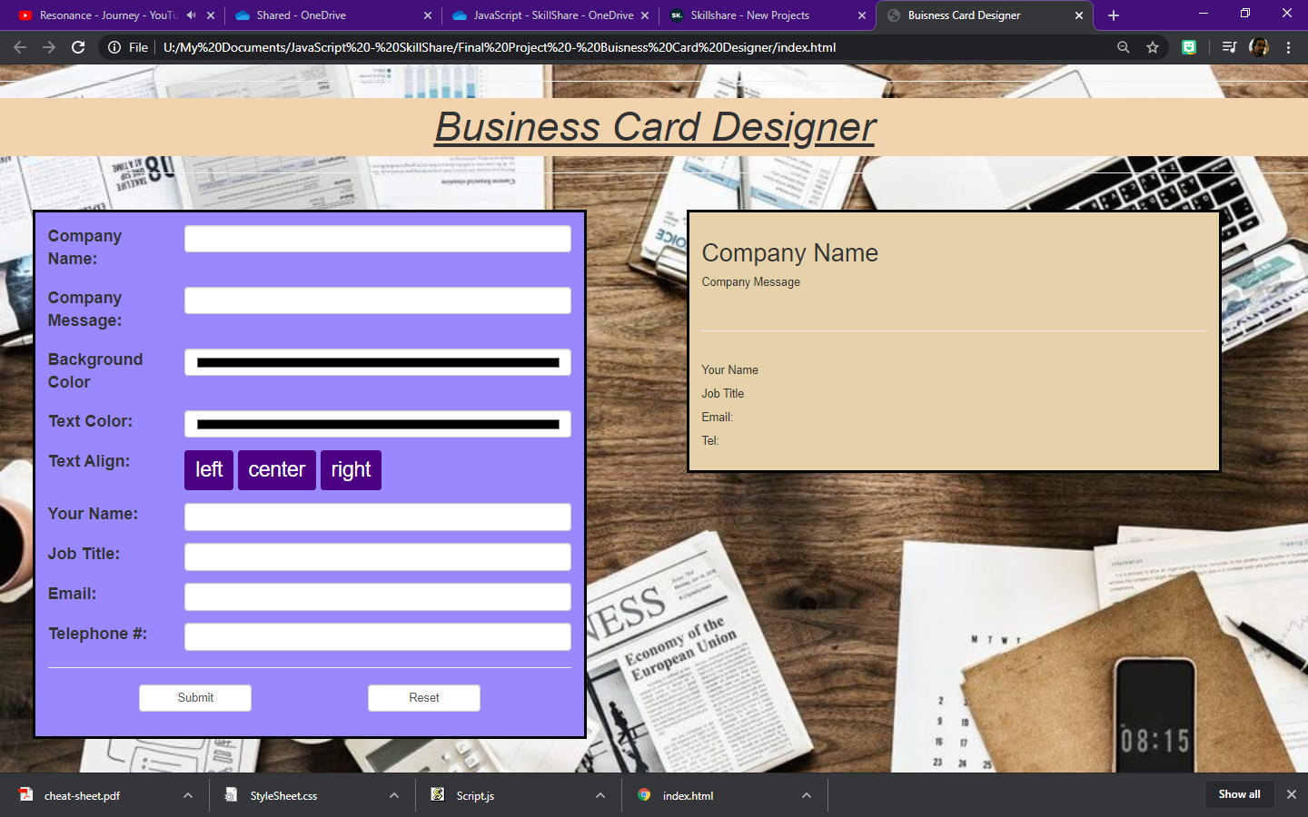 Business Card Designer - final Draft - student project