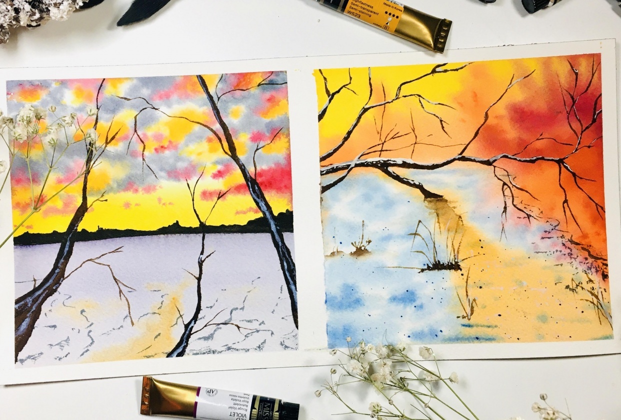 Winter landscape with dramatic sky - student project