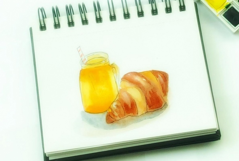 Plein air with watercolor in a cafe