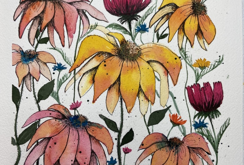 Watercolor and Ink Floral