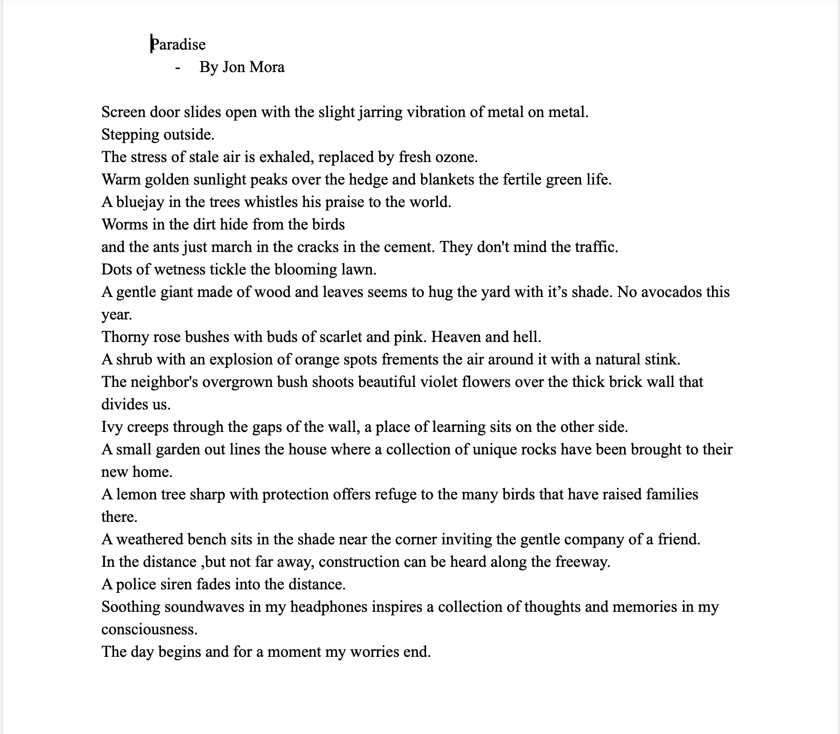 Paradise (a writeing assignment) - student project