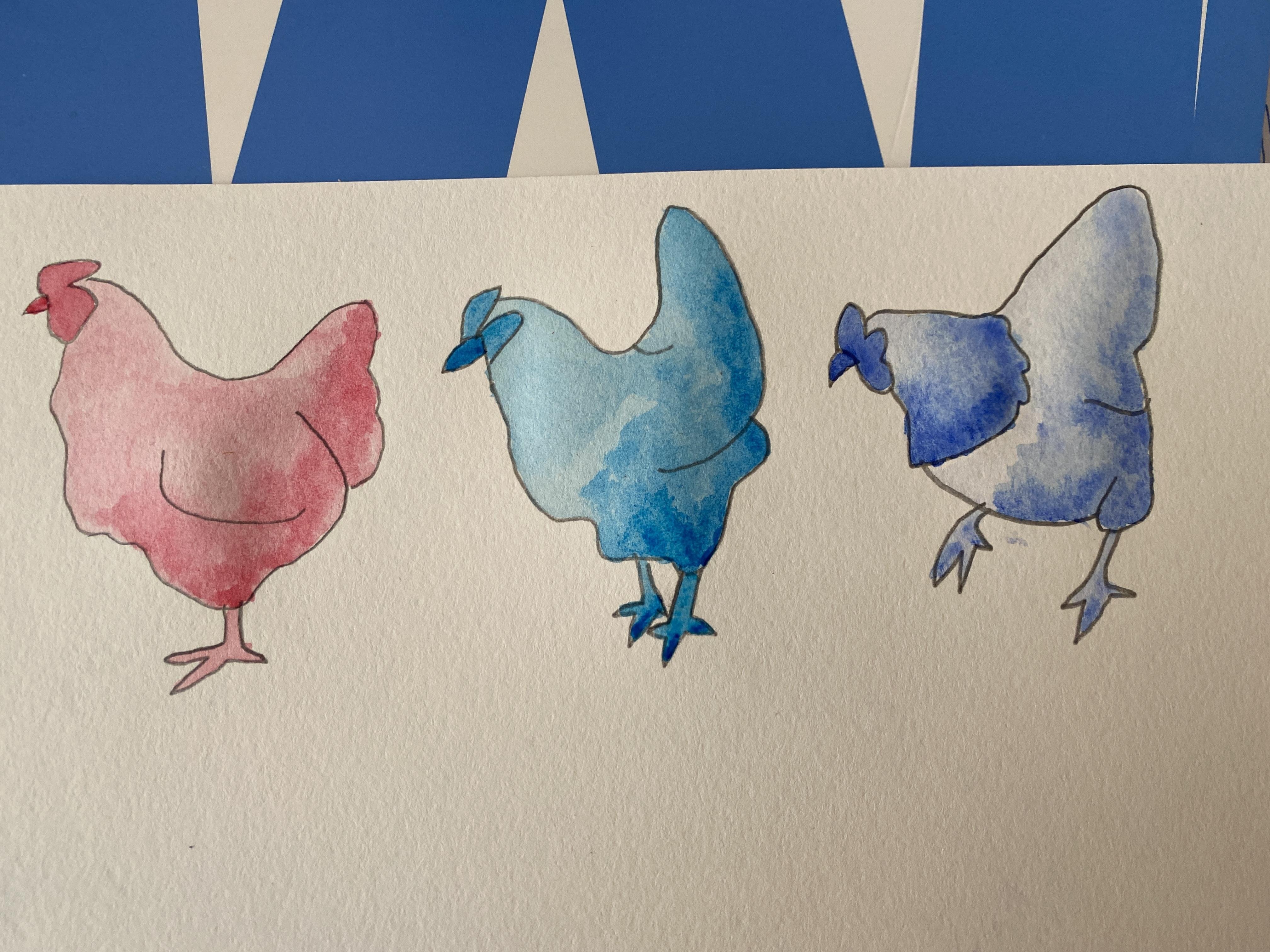 Watercolor chickens - student project