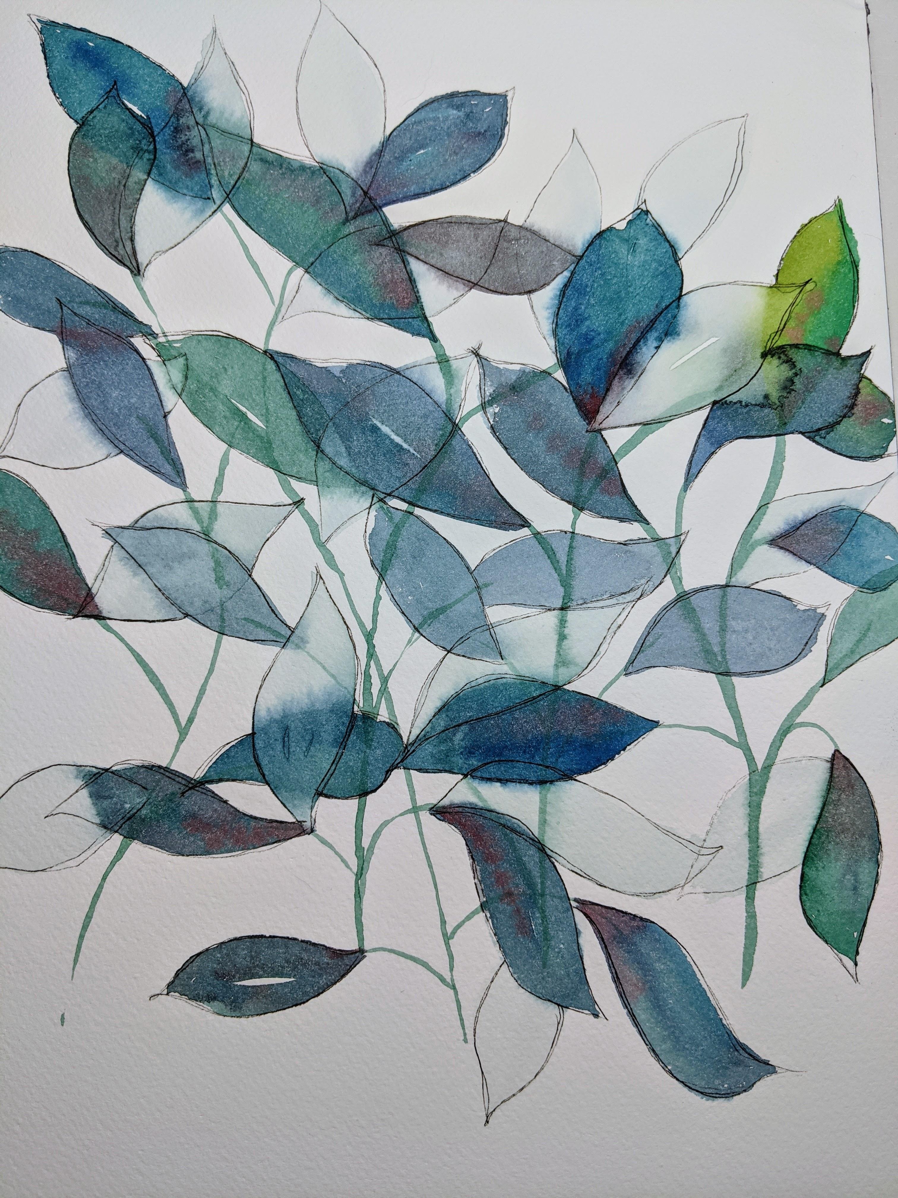 Botanical Watercolor with Ink - student project