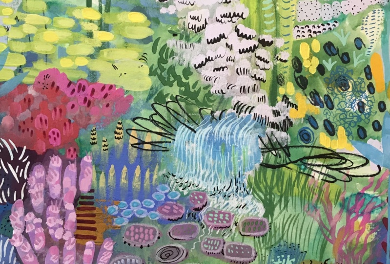 Garden with Waterfall & Rainy River