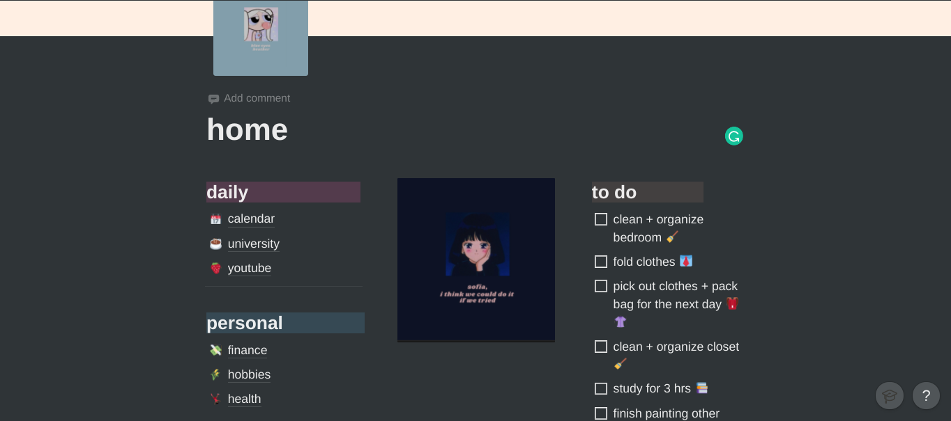 my home notion page - student project