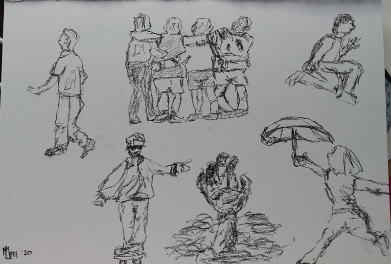 Sketching People In Action With Acrylics, Charcoal And