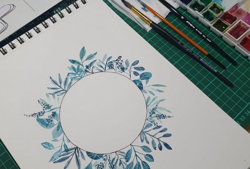 Painting a Monochromatic leaf wreath