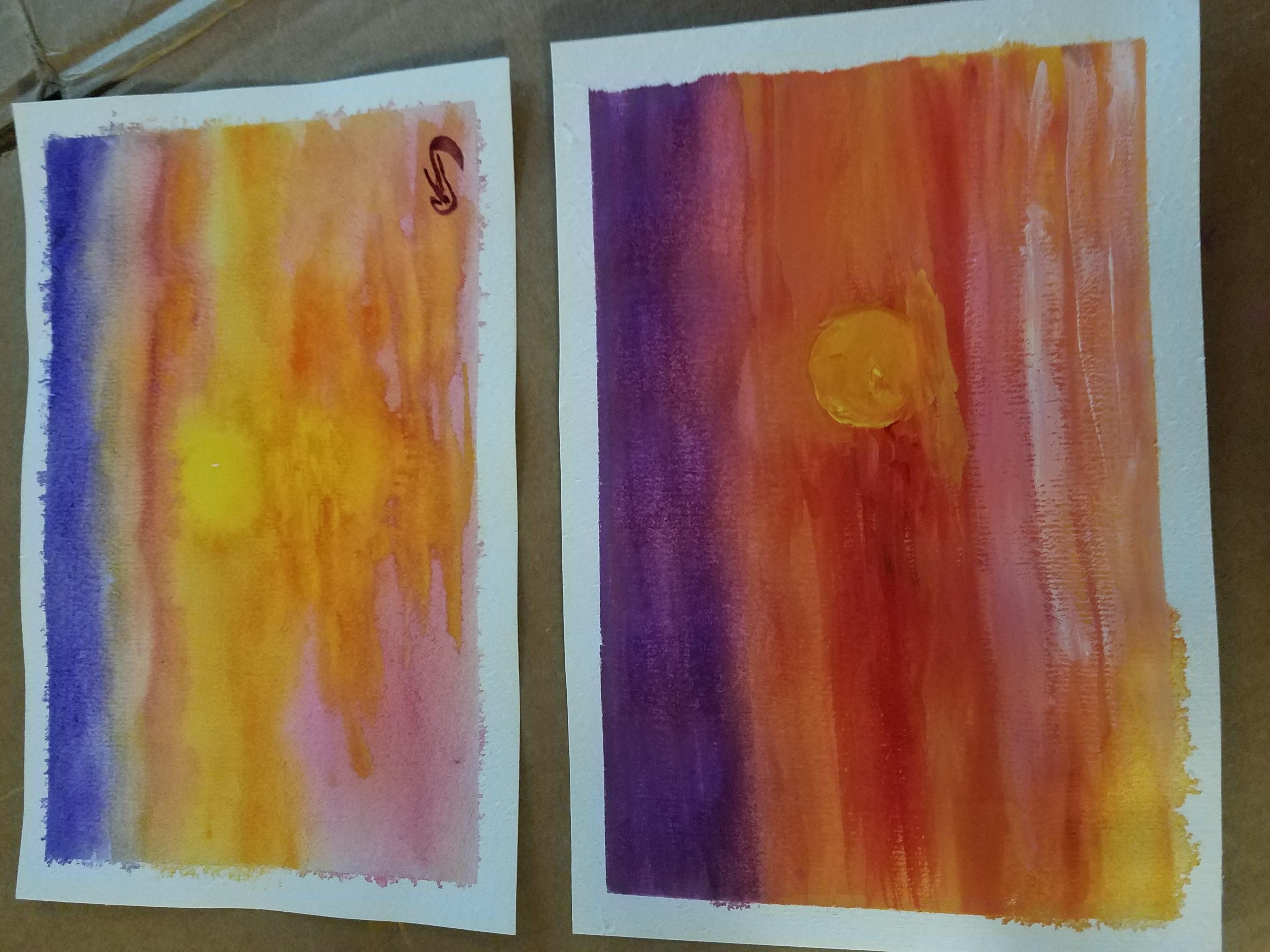 sunset water colour and gouache - student project
