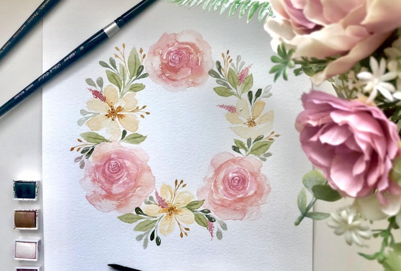 floral wreath watercolour painting