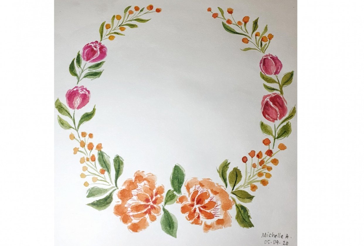 Loose Floral Watercolor Peony Wreath - student project