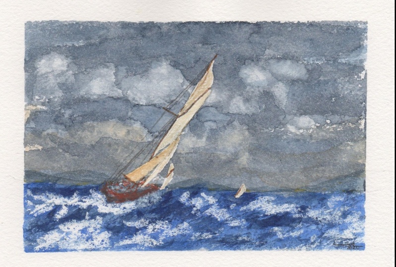 Sailing boat in dramatic scene