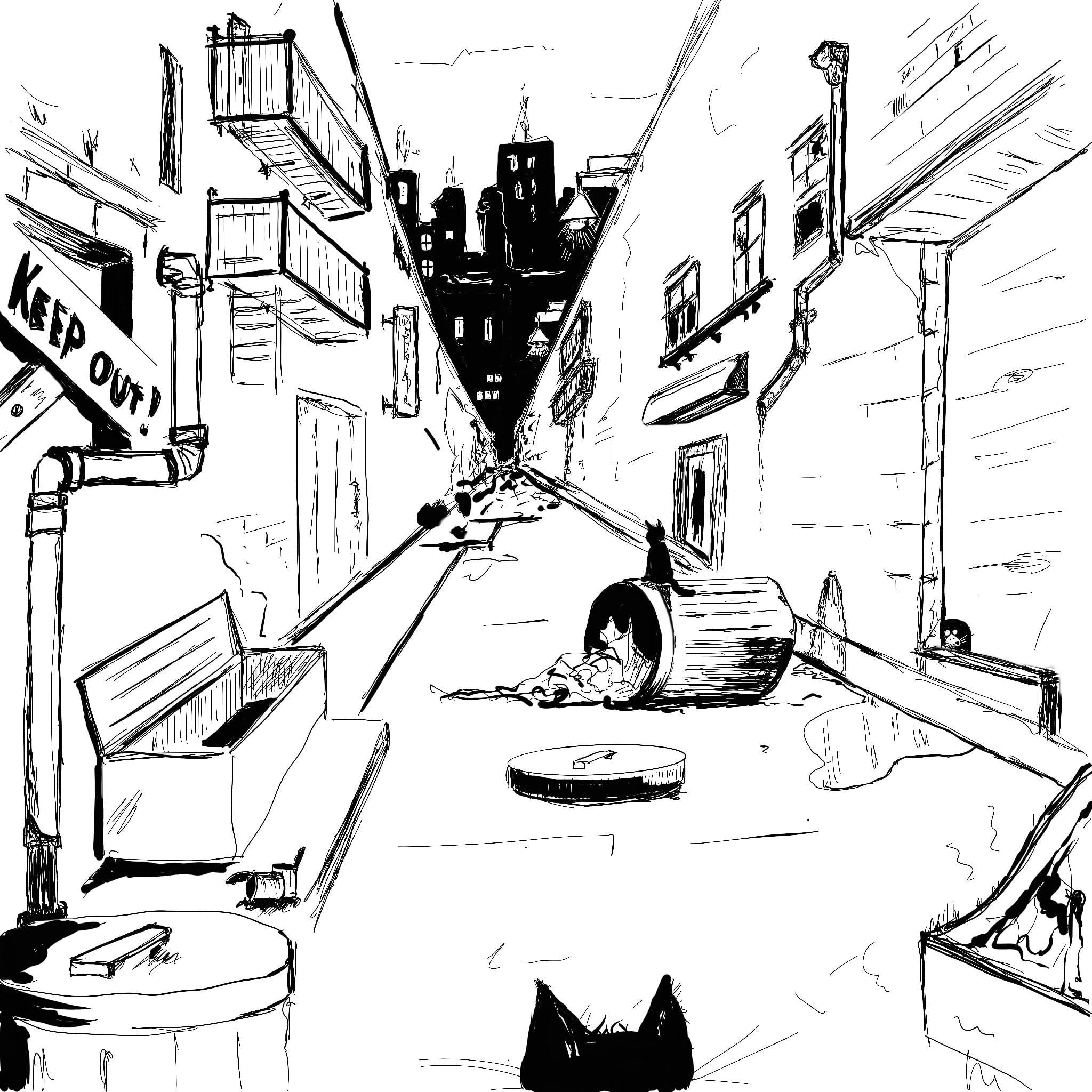 Alley, with cats - student project