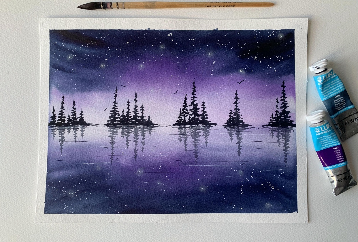 Watercolour Lake Reflections - student project