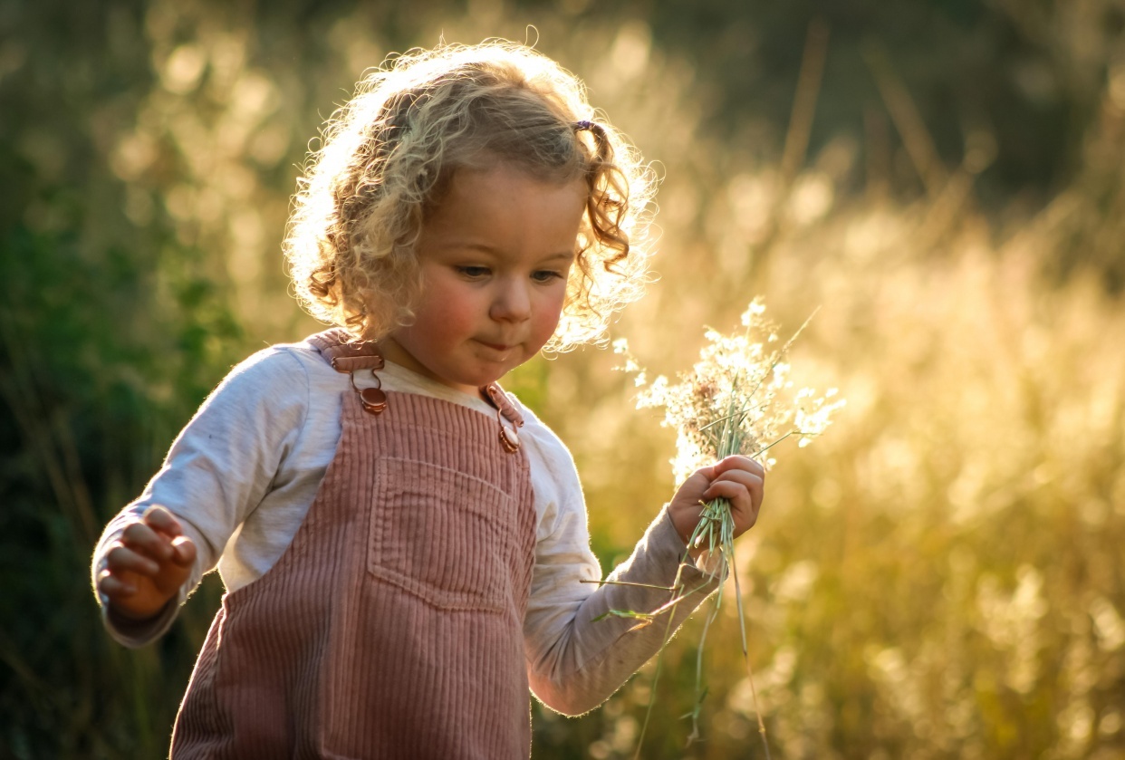 Little girl picking flowers - student project