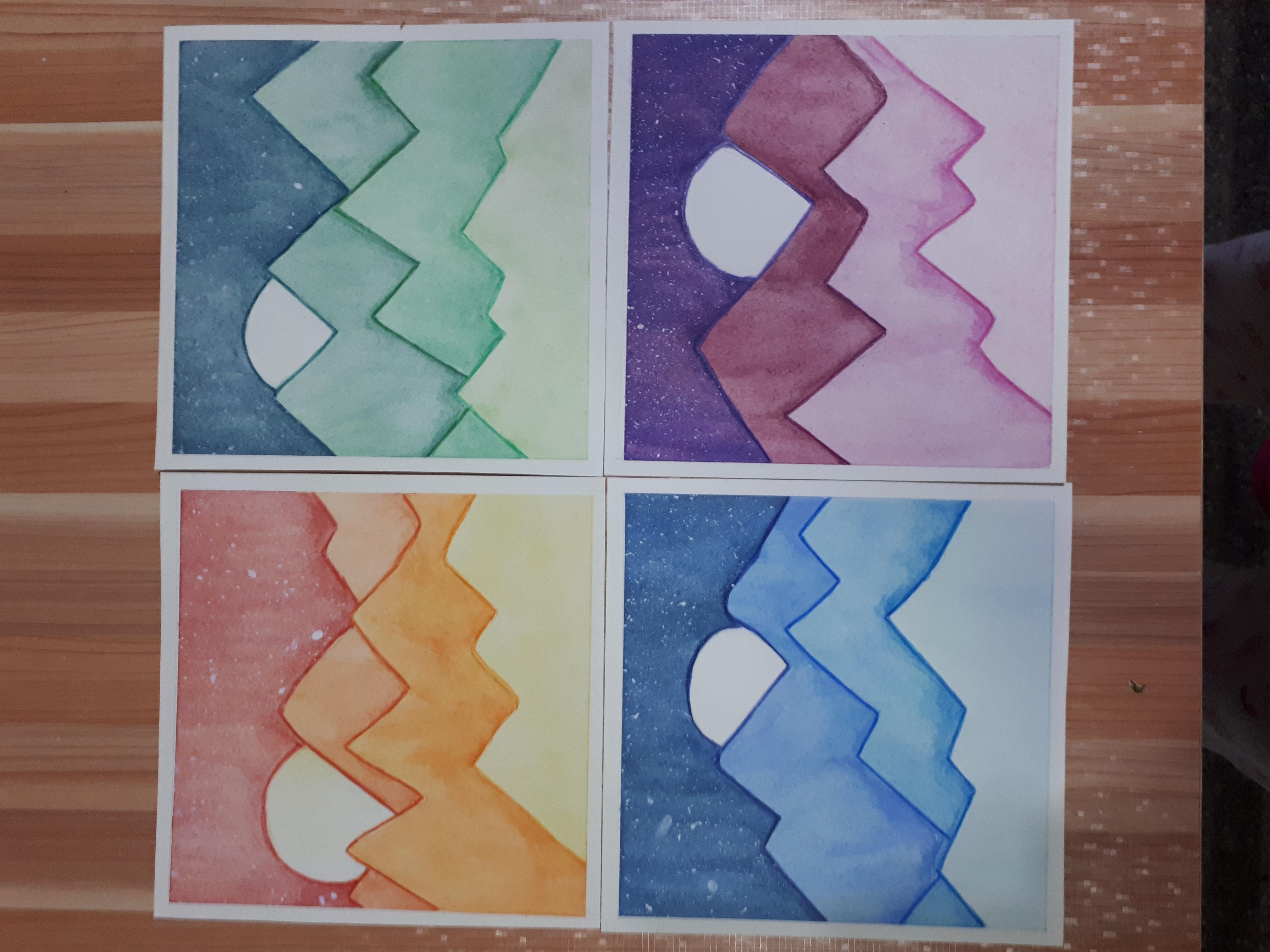 Mountain negative painting - student project