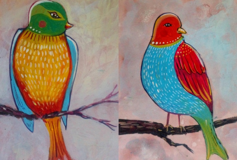 Whimsical Birds in Acrylic Paint