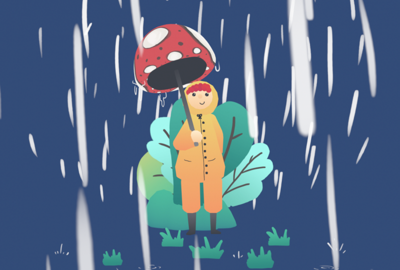 My first girl with a mushroom umbrella!