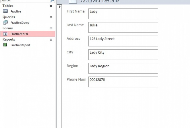 Access Database Contact Form Screenshot