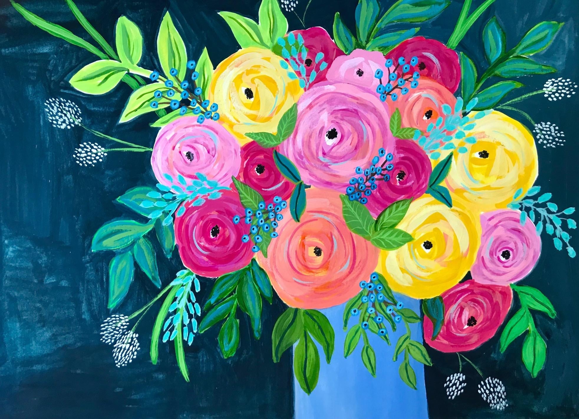 Painting a stunning and dramatic bouquet - student project