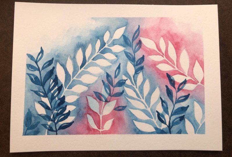 Negative Space Watercolor Leaves