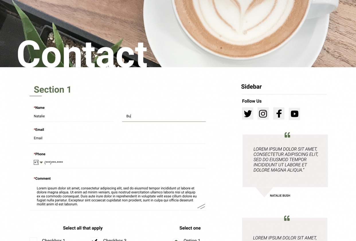 Coffee Shop Contact Page - student project