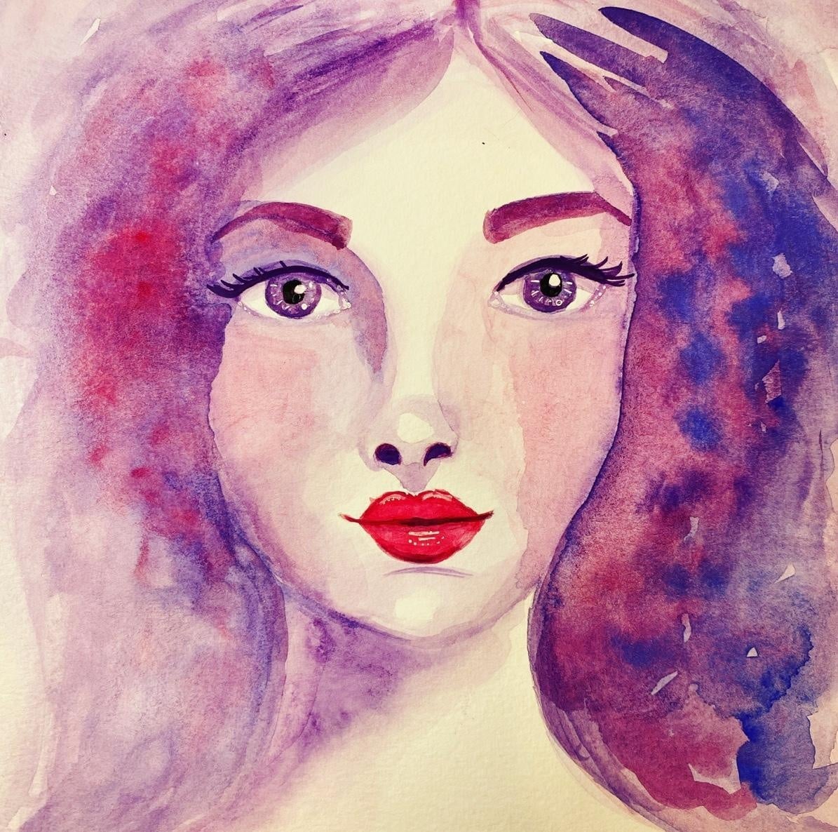 Whimsical face with watercolor - student project