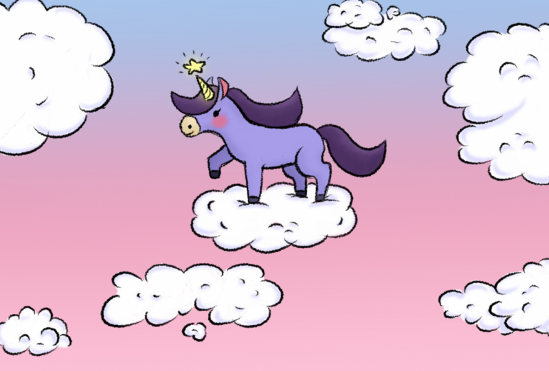 Unicorn on a fluffy cloud
