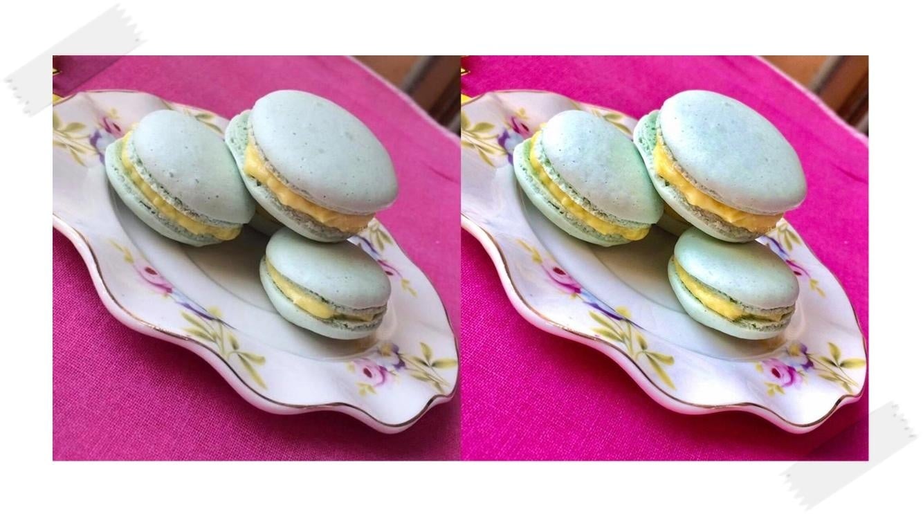 Photo before and after editing- French macarons - student project