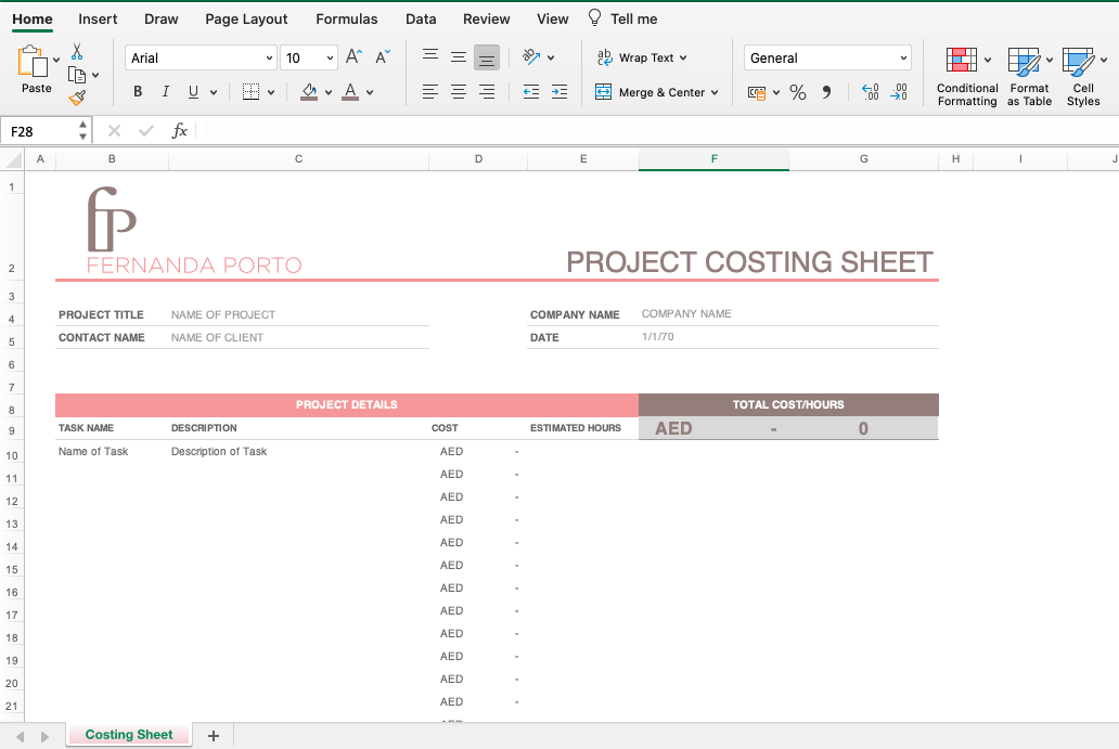 Costing Sheet - student project